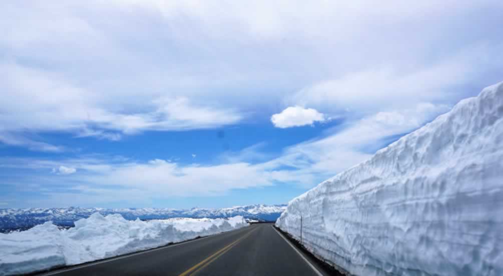 The Beartooth Scenic Highway, plowed in the spring after the heavy snowfalls through winter
