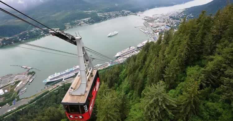 View of downtown Juneau and the port area from atop the Tramway