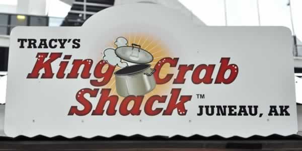 Sign for Tracy's King Crab Shack in downtown Juneau