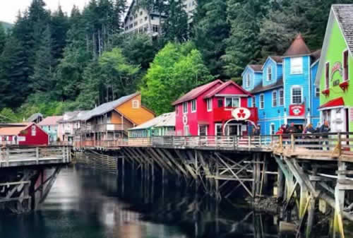 Colorful structures on Creek Street in downtown Ketchikan, Alaska