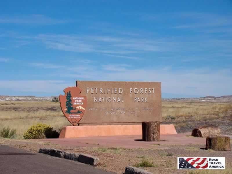 The entrance area to Petrified Forest National Park near Holbrook in Arizona