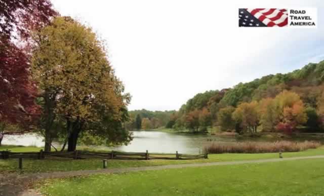 Quiet lake scene in autumn on the Blue Ridge Parkway