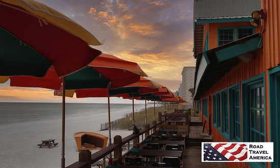 The view of the beach at the Back Porch Seafood & Oyster House in Destin