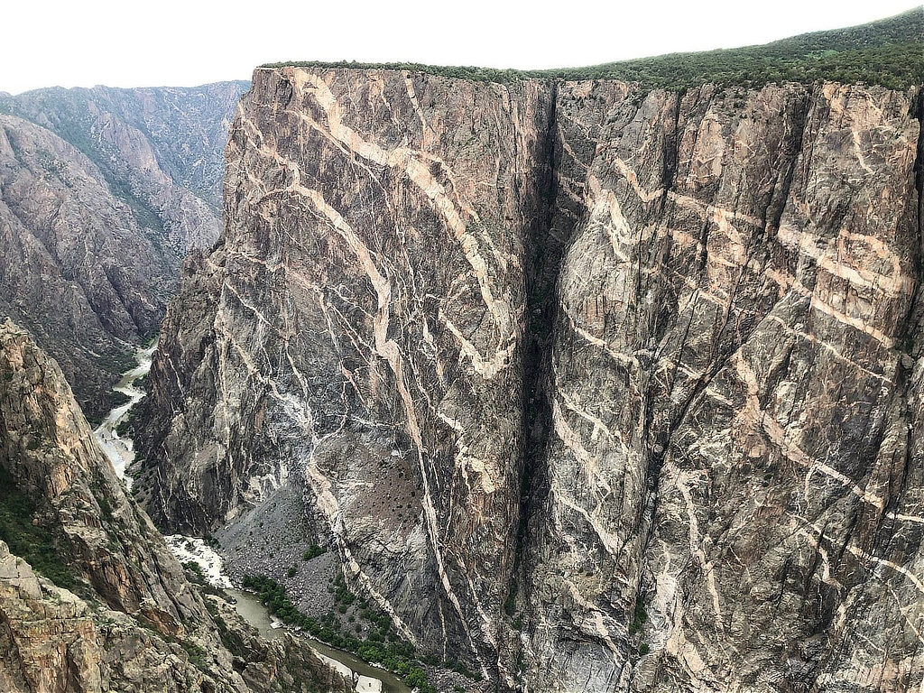 The Painted Wall at the Black Canyon of the Gunnison National Park, with the river 2,250 feet below
