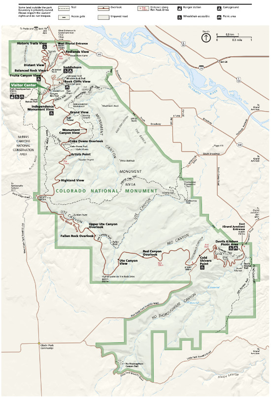 Map of the Colorado National Monument ... click to view detailed maps at the National Park Service website
