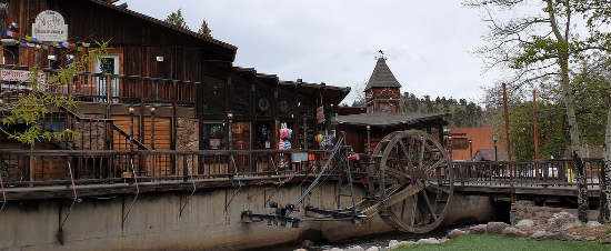 Shops along the Riverwalk in downtown Estes Park, Colorado