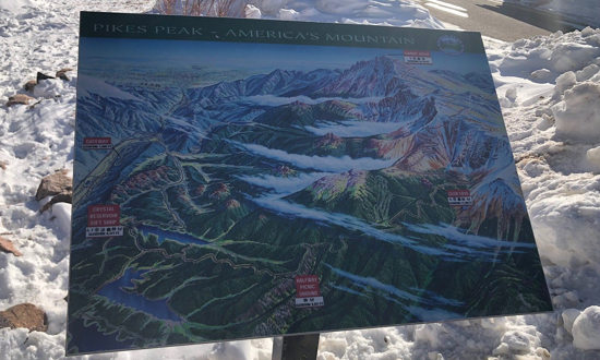 Sign about the route of Pikes Peak Highway ... on America's Mountain