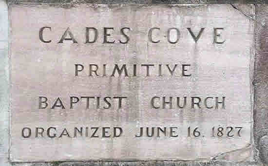Stone marker at Cades Cove Primitive Baptist Church in the Great Smoky Mountains National Park
