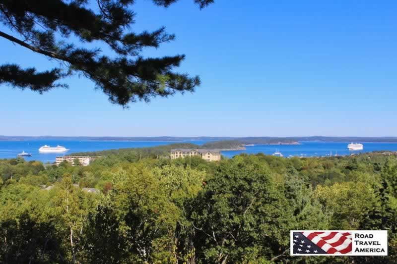 View of Bar Harbor from high above in Acadia National Park