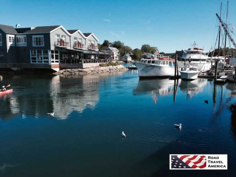 Boats at anchor on a quiet day in Kennebunkport, Maine