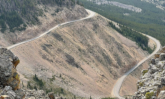 Over head view of the switchbacks on the Beartooth Highway