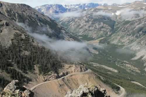 Beartooth Highway with switchbacks below