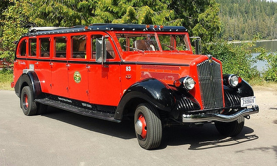The famous red Glacier tour bus ... a frequent sight on the Going to the Sun Road