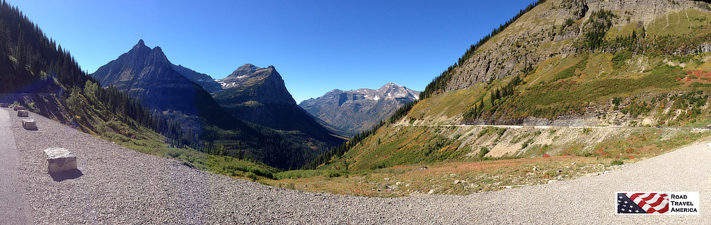 Panoramic view of a curve on the Going to the Sun Road