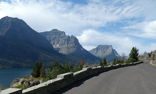 One of the many steep mountain scenes along the Going to the Sun Road