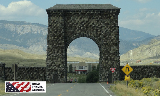 The Roosevelt Arch at the Gardiner, Montana north entrance to Yellowstone National Park