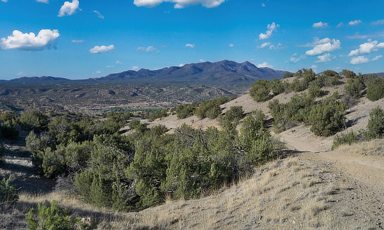 Vista overlooking the hills at Cerrillos Hills State Park along the Turquoise Trail in New Mexico