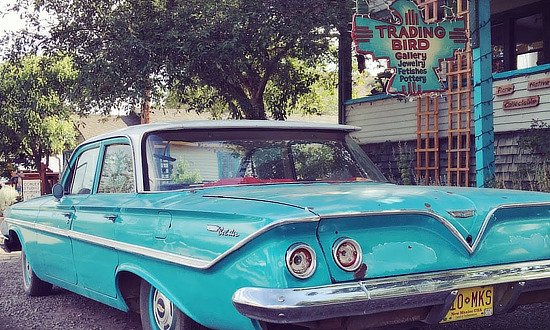 Trading Bird Gallery in Madrid, New Mexico ... Jewelry, Fetishes, Pottery ... and the 1961 Chevrolet!