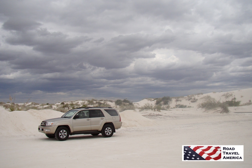 Stopping in the 4Runner to enjoy a quiet, cloudy day at White Sands National Park 