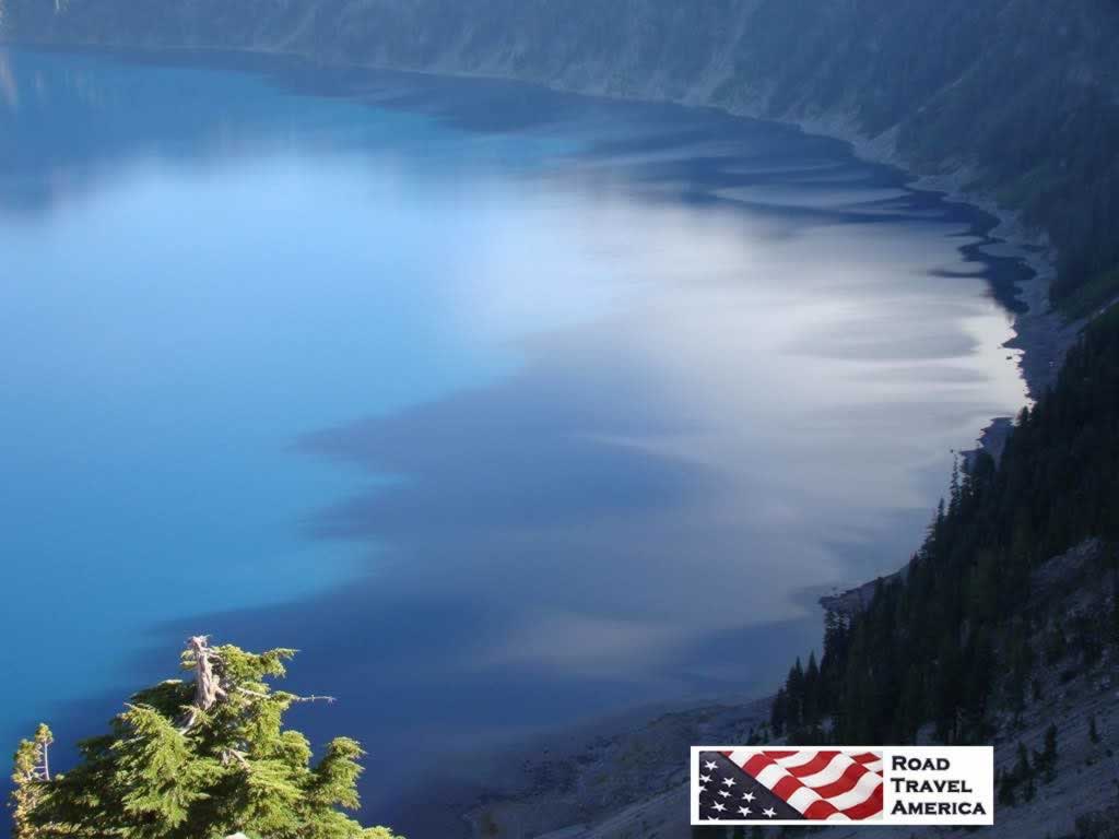 The steep edges and still waters of Crater Lake