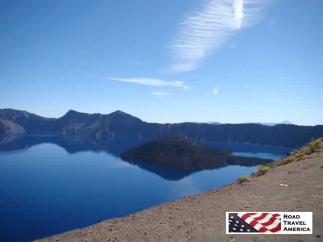 Blue water, and blue skies, at Crater Lake National Park in Oregon