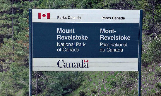 Sign at the entrance to the Mount Revelstoke National Park of Canada