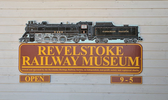 Sign at the entrance to the Revelstone Railway Museum in British Columbia