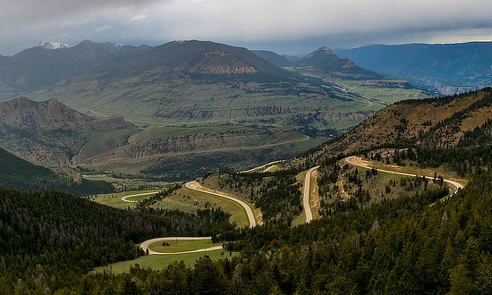 Beartooth Highway, overlooking distant lakes and mountains