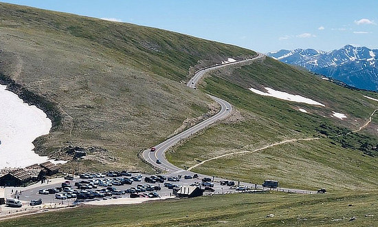 The Trail Ridge Road near its peak of 12,183 feet in Rocky Mountain National Park