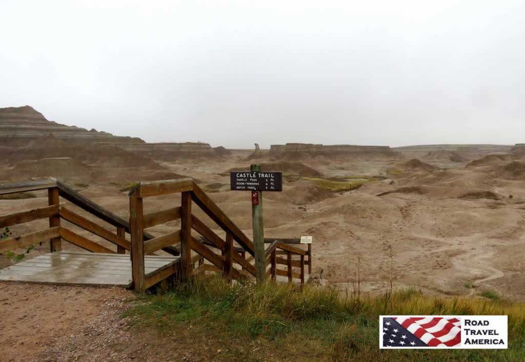 No crowds today! Seen here is the Castle Trail on a quiet, foggy day at the Badlands National Park in 2018