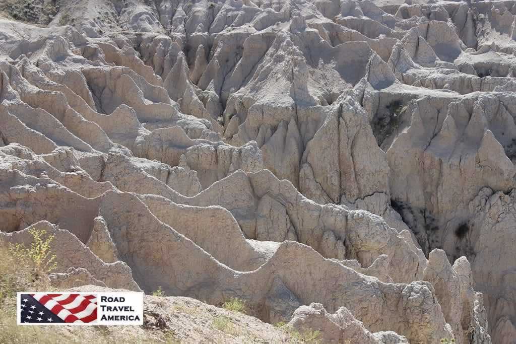 The intricate stone crevices and valleys in Badlands National Park