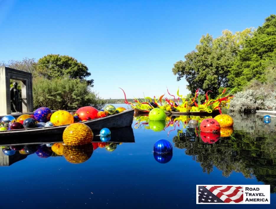 Overlooking the lake at the Dallas Arboretum during the Dale Chihuly Exhibit in 2012