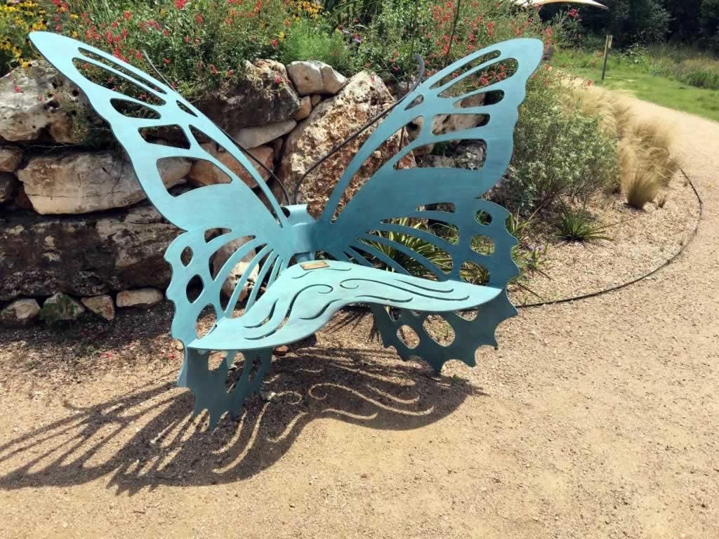 A playfully designed butterfly bench ... Lady Bird Johnson Wildflower Center