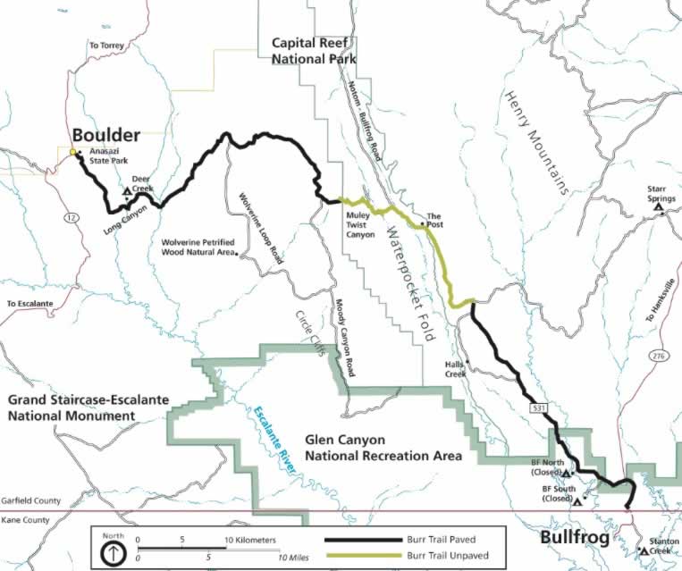 Map of the Burr Trail from Boulder to Bullfrog