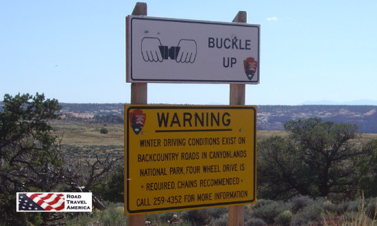 Warning! Winter driving conditions exist on backcountry roads in Canyonlands National Park