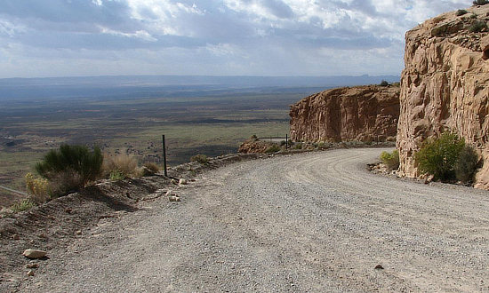 Narrow dirt curves with no guard rails on the Moki Dugway