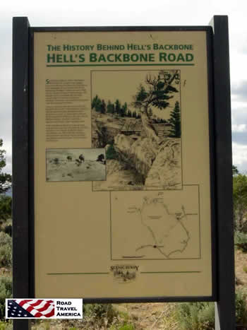 Sign about the history of the Hell's Backbone Road in Utah