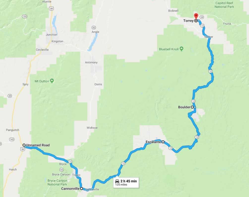 Map of Utah Scenic Byway 12