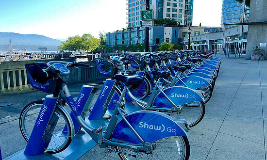 Bikes for rent in downtown Vancouver, British Columbia