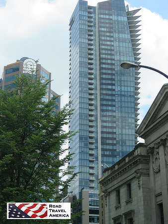 New and old buildings coexist in downtown Vancouver, British Columbia