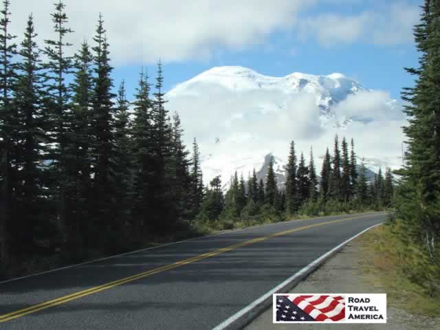 The road up to higher elevations at Mount Rainier National Park