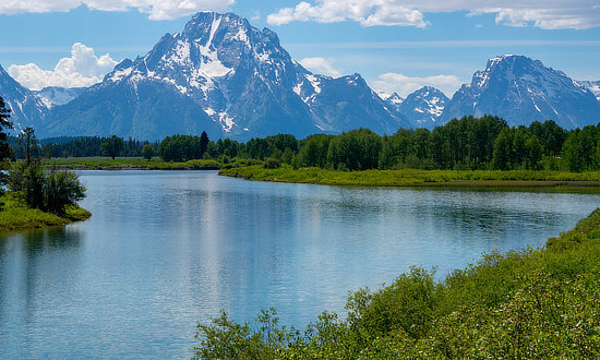 Blue skies & blue lake at Grand Teton