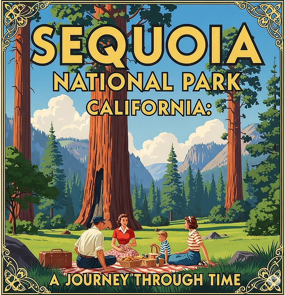 Vintage travel poster for Sequoia National Park in California ... a Journey through time